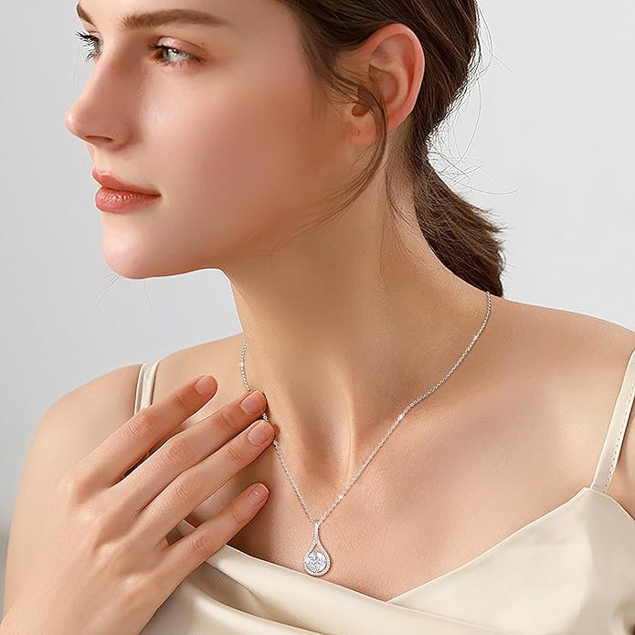 E-EMERMAKING Moissanite Necklace Gift for Women, 925 Sterling Silver 18K White/Yellow Gold Plated 0.5-6.0CT Moissanite Pendant for Her, Anniversary Day, Birthday, Wedding - to My Wife, Mom