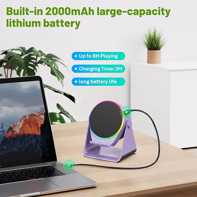 Wireless Induction Speaker, 4 in1 Phone Stand Bluetooth Speaker Amplifier with Colorful Ambient Light 360° Rotation Holder for Tablet iPhone Android,Portable Gifts for Adults Teens (Purple)