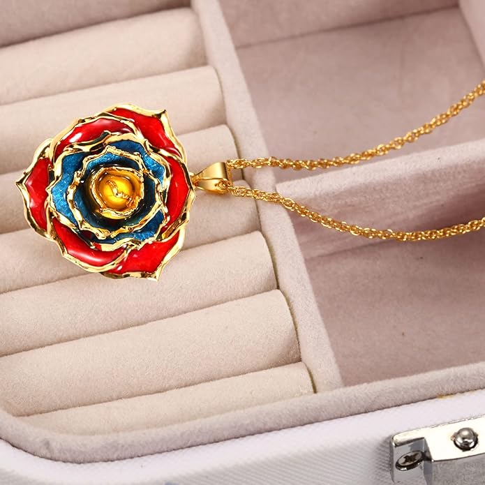 AliveRose Real Rose Gold Dipped Necklace Gifts for Women, 24K Gold Dipped Rose Pendant Necklace Jewelry Mothers Day Anniversaries Birthday Christmas Special Occasions Gifts for Her Mom Wife