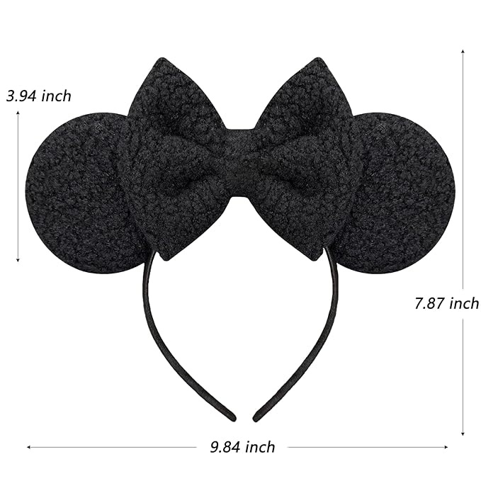 Trnerm Black Mouse Ears Headband for Women, Soft Plush Park Ears Cute Birthday Hair Bands