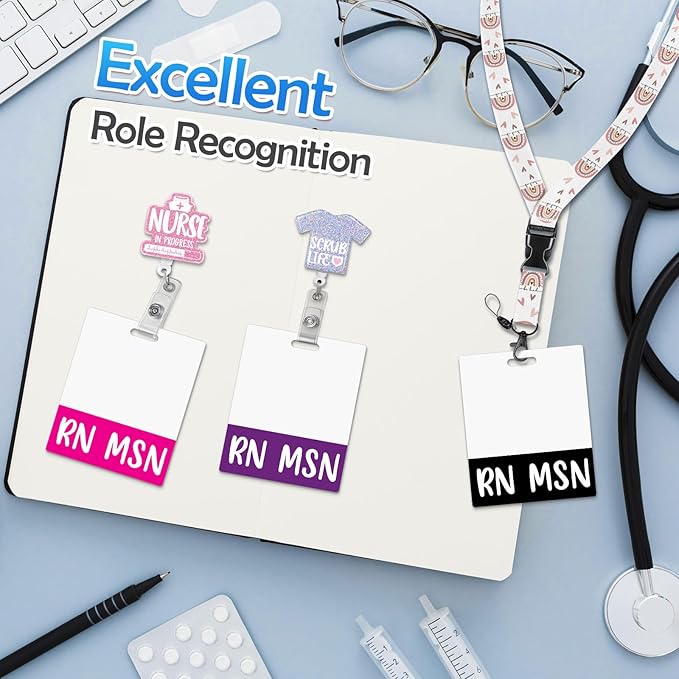 Oversized RN MSN Badge Buddy Card Holder - Horizontal Master of Science in Nursing Accessories XL Blue Pink Black Purple Red ID Badge Card Holder Name Tags Buddy for Hospital Work