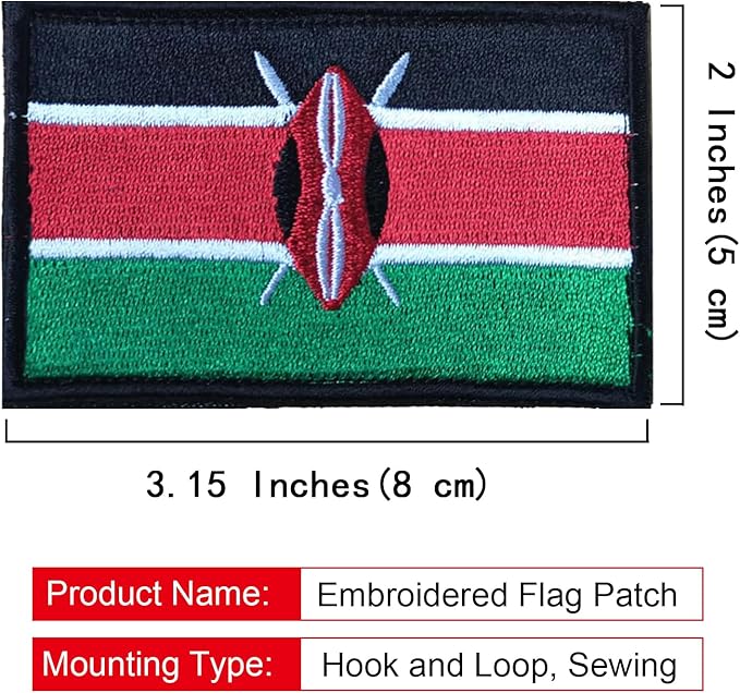 EmWoot 2PCS Kenya Flag Patch Embroidered Morale Patch Military Tactical Patches Hook and Loop