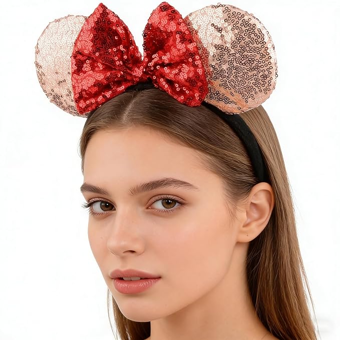 HoveBeaty Mouse Ears Headbands Shiny Sequin Bows Hairband Hair Accessories for Christmas Holloween Cosplay Parties