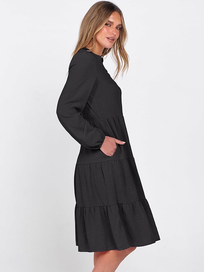 ANRABESS Womens Fall Midi Dresses Long Sleeve V Neck Swing Tiered Work Business Casual 2026 Flowy Beach Vacation Dress