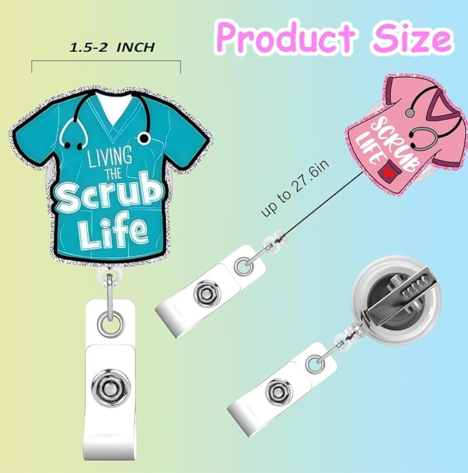 Scrub Life CNA 2pack Badge Reels Retractable Funny Cute Badge Holder with Badge Reel ID Clip Name Tag Card Tag Card Badge Clip Acrylic Accessories Gifts Nurse