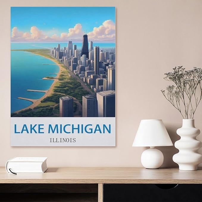 Jigsaw Puzzle 1000 Pieces for Adults，Lake Michigan Illinois，Teens Boys Girls Puzzles Premium Quality Fun Family Challenging Puzzles for Birthday（75x50cm）-CO49