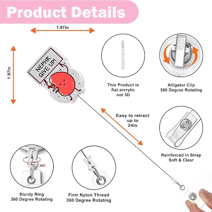 Funny Dialysis Badge Reel – Retractable Cute ID Badge Holder with Alligator Clip for Dialysis Nurse Technician Nephrologist, Nephr Give Up Gifts for Kidney Medical Student Doctor Nurse