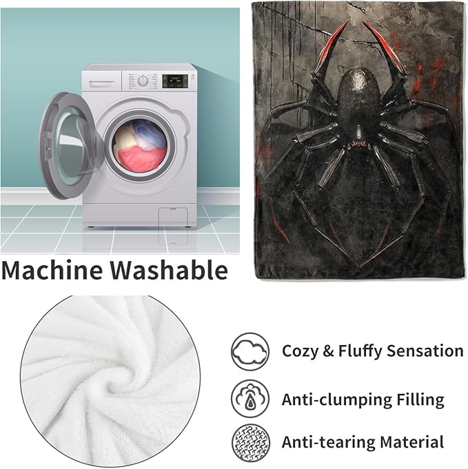 Black Spider Blanket, Animal Spider Flannel Throw Blankets,Soft Warm Lightweight Cozy Plush Throws for Bedroom Sofa Office Home Decor Gifts for Adults Kids 50"x40"