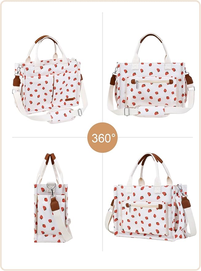 BESBESME Canvas Tote Bag for Women with Zipper & Compartments– Large Work & College Laptop Tote Crossbody Shoulder Bag
