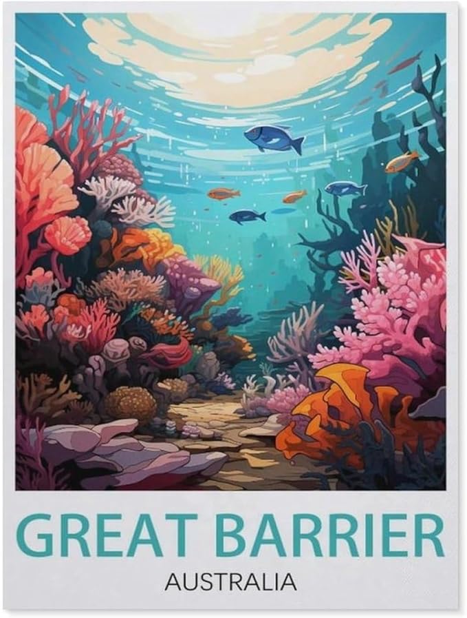 Jigsaw Puzzle 1000 Piece，Great Barrier Australia Vintage Travel Poster，Wood Jigsaw Puzzle for Kids Adult, Puzzle Game Toys Gift for Wall Decoration（75x50cm）-BD12