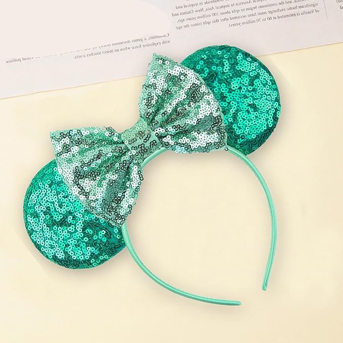 Sequin Mouse Ears Headbands for Women Girls Boys, Glitter Bows Headband for Kids Adults Birthday Party Costume Halloween