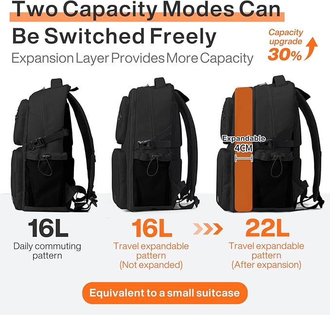 mixi Large Capacity Travel Laptop Backpack, Lightweight Durable College Bookbag Men Woman 15.6" Computer Bag, Water Resistant Outdoor Hiking Backpacks With Multifunction Pockets, 16 Inch Expandable