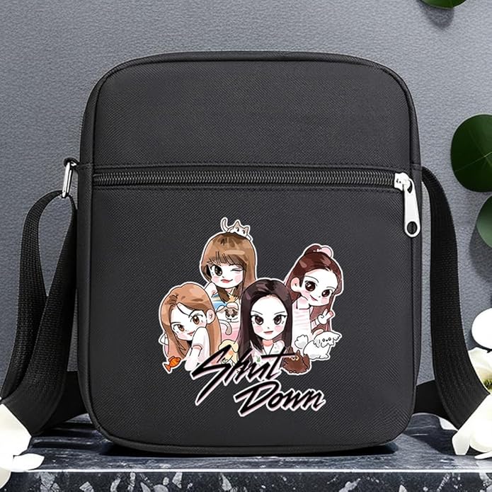 Korean Black K-pop Pink Shut Down Merch Crossbody Bag Handbag for Women