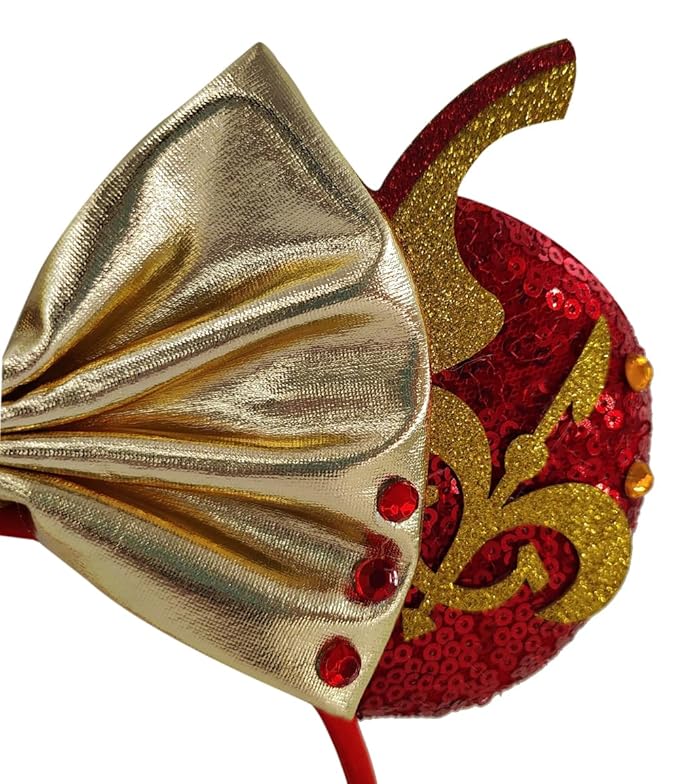 WW-WONDERFULWORLD Shiny Mouse Ears Headbands With Golden Bows & Ruby & Sequin, for Women PNA Costume Cosplay Glitter Star Wars Theme Party, Red; 2HJ