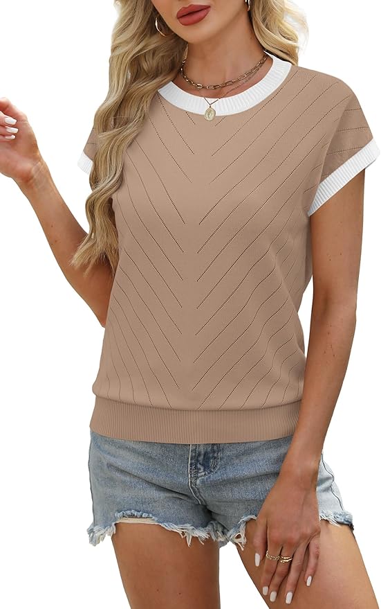 WIHOLL Short Sleeve Sweater for Women Summer Tops 2026 Business Casual Outfits Beach Vacation Clothes