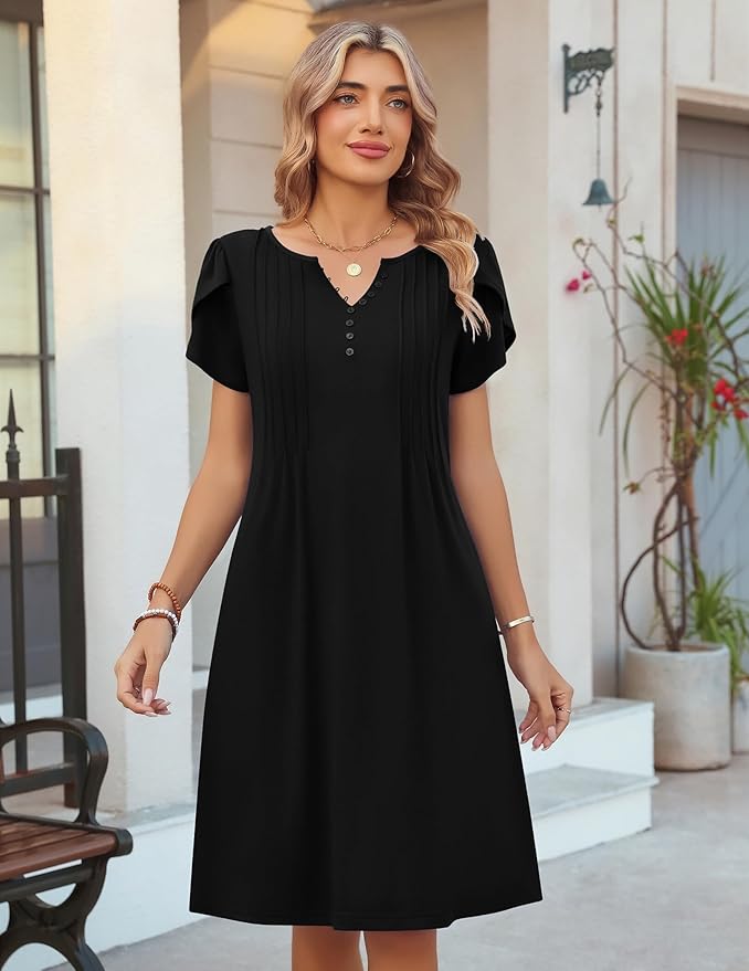 Zeagoo Women's Casual Dresses with Pockets Summer Floral V-Neck A-Line Tshirt Dress Short Sleeve Mini Dress Beach Sundress
