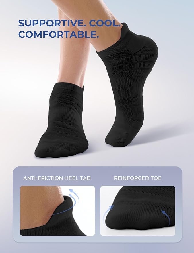 CS CELERSPORT 6 Pack Athletic Running Ankle Socks, Cotton Low Cut Cushioned Anti-Blister Tab Sports Socks Men Women