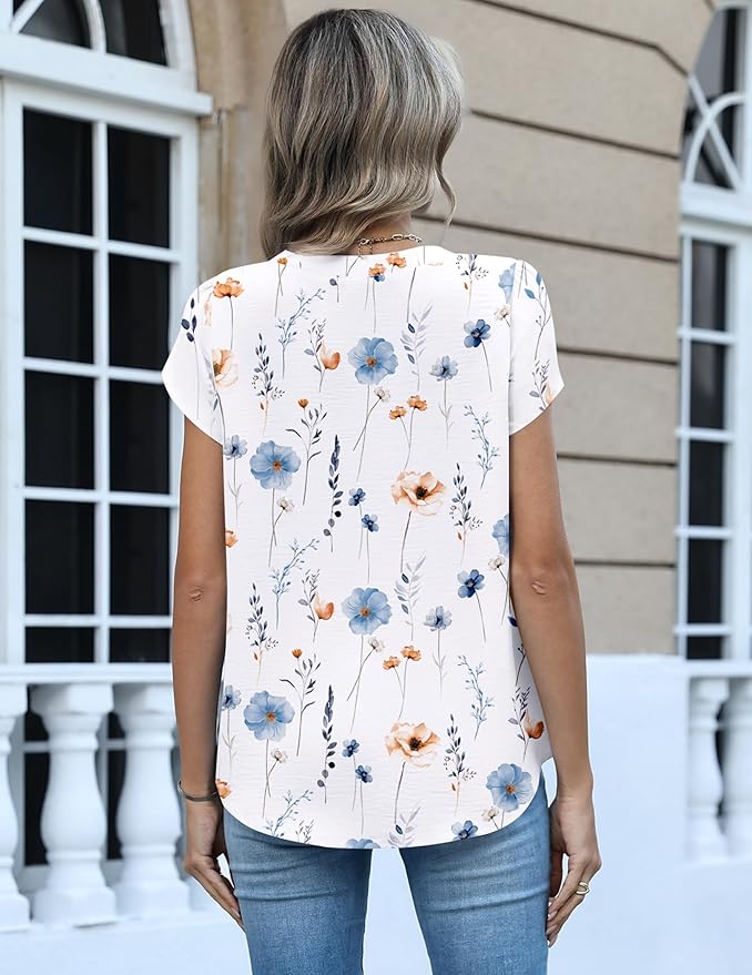 Zeagoo Womens Tops Dressy Casual Textured Blouses Cap Short Sleeve Shirts V Neck Button Up Summer Spring Work Tshirt Clothes