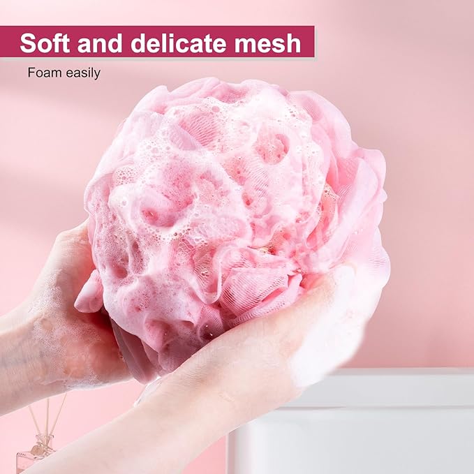 MTDLYICE Loofah for Women 75g 4 Pack, Bath Sponge Soft Mesh Shower Puff Loofah Sponge, Exfoliating Body Scrubber, lufas for Women, Shower Accessories (Purple Red Pink Blue)