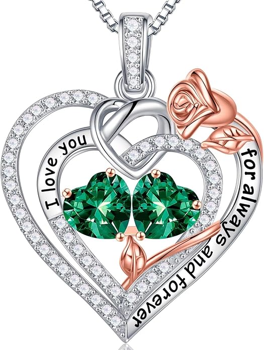 Iefil Valentines Day Gifts for Her - 925 Sterling Silver Double Birthstone Necklace, Anniversary Birthday Gifts for Women, Jewelry Gift for Wife Girlfriend Mom Her