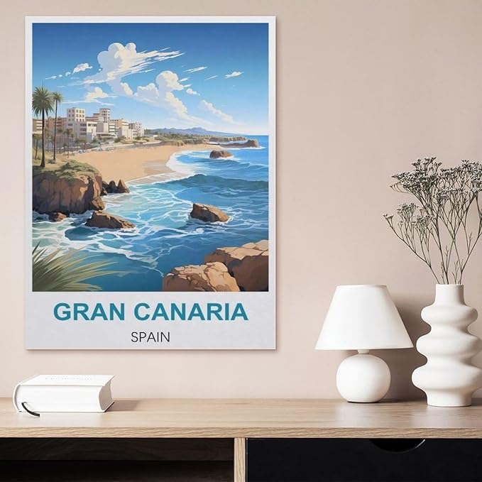 Puzzles for Adults Jigsaw Puzzles 1000 Pieces for Adults Kids，Gran Canaria, Spain Vintage Travel Poster，Paper Puzzle Jigsaw Puzzle Artwork Intellective Educational Toys Gifts（38x26cm）-BI63