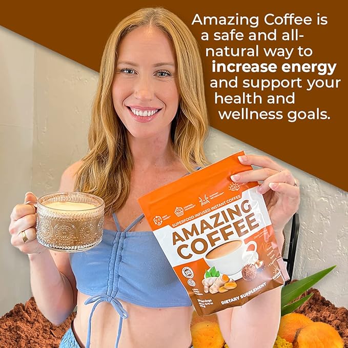 Superfoods Company | Amazing Coffee - Instant French Roast | Adaptogenic Mushrooms, Superfoods infused - Energy, Focus, Digestion, Immunity - 60 Servings - Cocoa Flavor