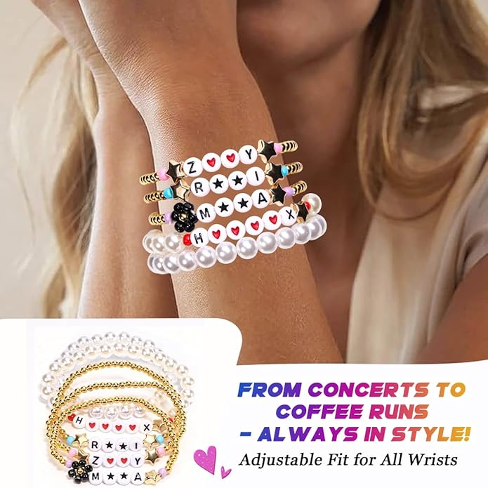 AICase for Korea-Pop Merch Gifts Toys Golden Inspired Bracelets 5 Pcs Stackable Stretch Flower Beaded Bracelets Costume Outfit Merchandise Jewelry Gifts for Fans Christmas Stocking_3110