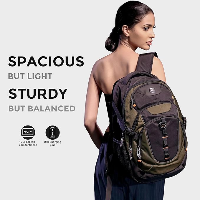 Swissdigital Design Laptop Backpack with USB Charging Port, Travel Backpack Fits 15.6 inches Computer, 31L College School Backpack for Men, Tan/Black | SD803-34
