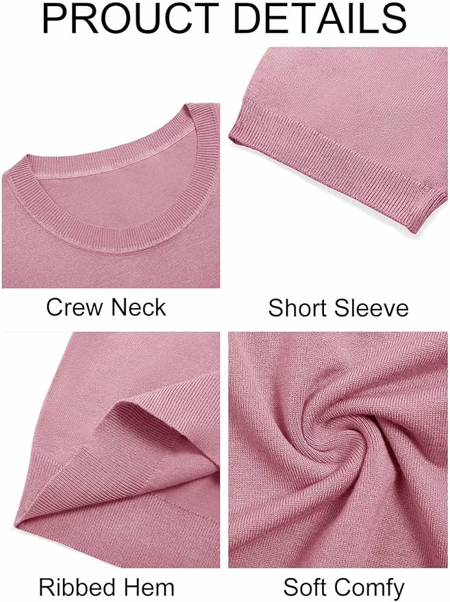 Imily Bela Womens Summer Short Sleeve Sweater Dressy Casual Crew Neck Knit Tops Fashion Pullover Shirts