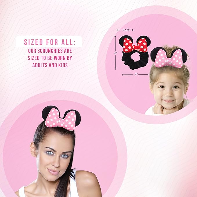 Styla Hair Scrunchies for Kids and Women - 2pk Velvet Bow Scrunchies with Sparkle Sequins Hair Bands for Pony Tails (Red White Puff Dot)