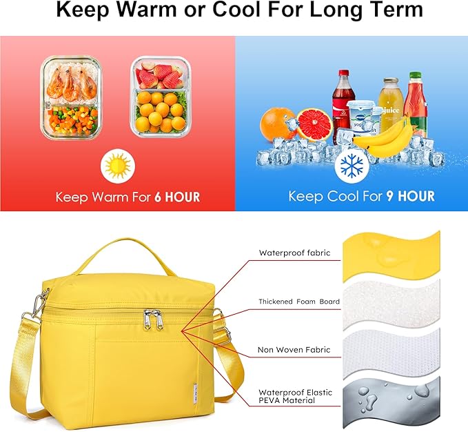 NOL Natural Organic Lifestyle Insulated Lunch Bags for Women Cooler Bag Lightweight Nylon Waterproof Lunch Box For Work