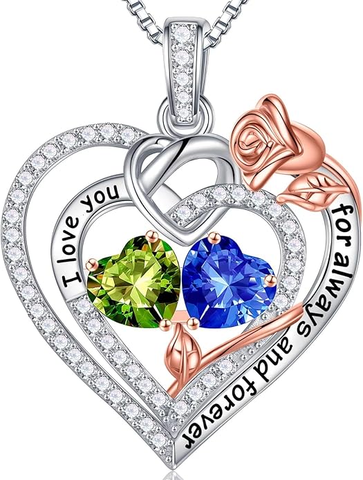 Iefil Valentines Day Gifts for Her - 925 Sterling Silver Double Birthstone Necklace, Anniversary Birthday Gifts for Women, Jewelry Gift for Wife Girlfriend Mom Her