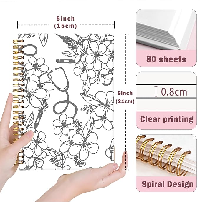 Lacama Nurse Gifts for Women, Nurse Notebook Journal, Gifts for Nurses Coworker, Appreciation Christmas Gift, Nurse Graduation Gift, Nursing School Essentials, A5 Stethoscope Flower Spiral Notebook