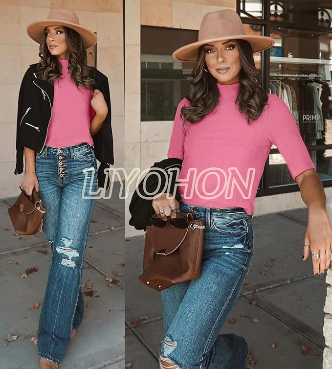 LIYOHON Womens Tops Dressy Casual Mock Turtleneck Business Short Sleeve T Shirts Going Out Tops 2026