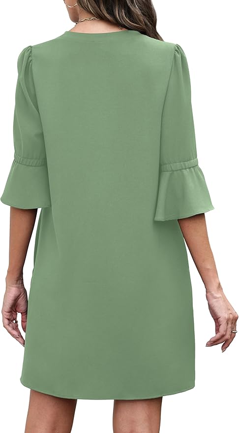 RUMIA Shift Dress for Women V Neck Ruffle Short Sleeve Loose Casual Summer Dress