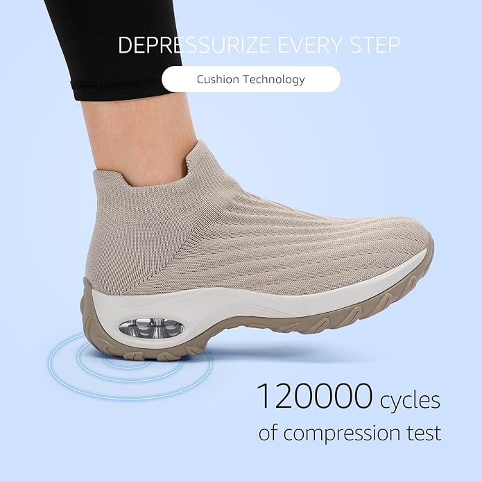 HKR Women's Walking Shoes Arch Support Non Slip Work Shoes Breathable Knit Upper Lightweight for Plantar Fasciitis