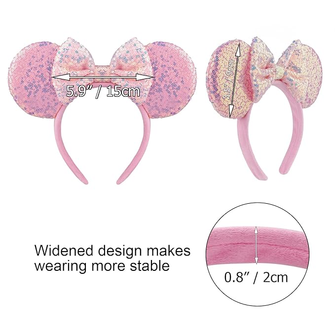 DRESHOW 2 Pack Mouse Ears Bow Headbands Glitter Party Decoration Cosplay Costume for Women