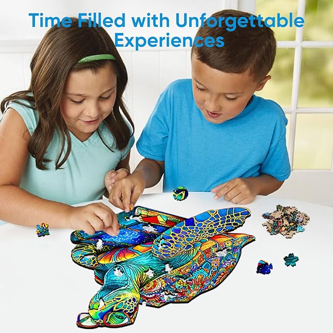 Reouinty Wooden Puzzles for Adults 500 Pieces, Glasses Sea Turtle Deep Blue Jigsaw Puzzles, Unique Shape Animal Adult Puzzles, Irregular Wood Puzzles Best Gift for Adults Family Game(16.9 * 16.8 in)