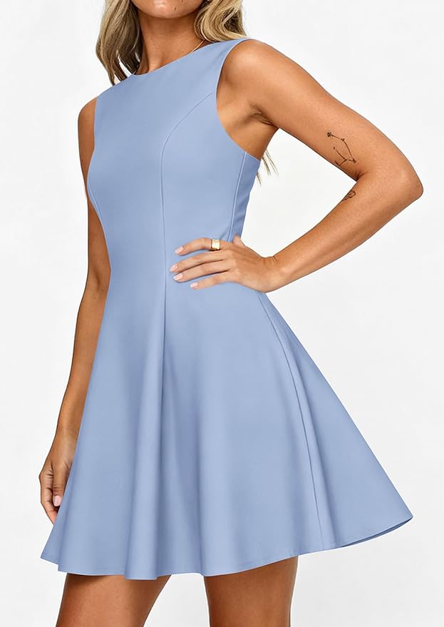PRETTYGARDEN Summer Dresses for Women 2026 Elegant Sleeveless Boat Neck A Line Spring Formal Cocktail Party Mini Dress