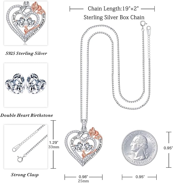 Iefil Valentines Day Gifts for Her - 925 Sterling Silver Double Birthstone Necklace, Anniversary Birthday Gifts for Women, Jewelry Gift for Wife Girlfriend Mom Her