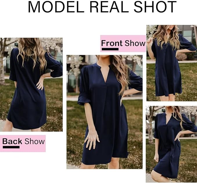 QACOHU Summer Dresses for Women V Neck Ruffle Short Sleeve Casual Shift Dress