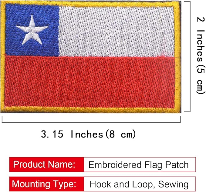 EmWoot 2PCS Chile Flag Patch Embroidered Morale Patch Military Tactical Patches Hook and Loop