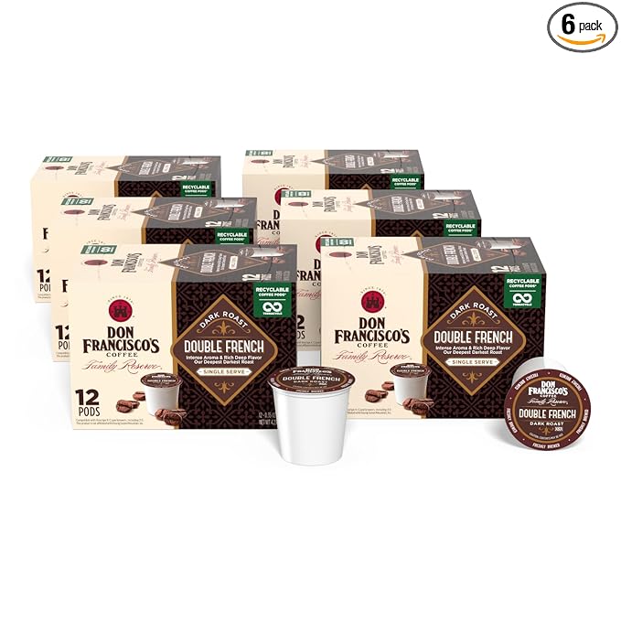 Don Francisco's Double French Roast Coffee Pods, 72 Count, Dark Roast, Compatible with Keurig Brewers