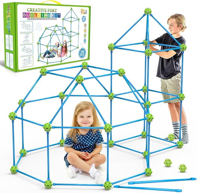 SpringFlower Fort Building Kit for Kids,STEM Construction Toys, Educational Gift for 3 4 5 6 7 8 9 10 11 12 Years Old Boys and Girls,Ultimate Creative Set for Indoor & Outdoors Activity,140 Pcs,Green