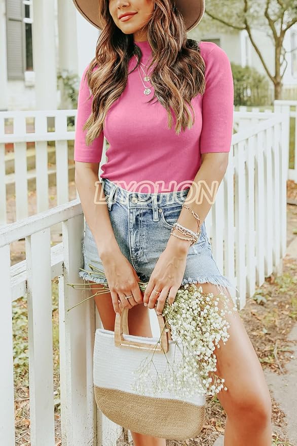 LIYOHON Womens Tops Dressy Casual Mock Turtleneck Business Short Sleeve T Shirts Going Out Tops 2026