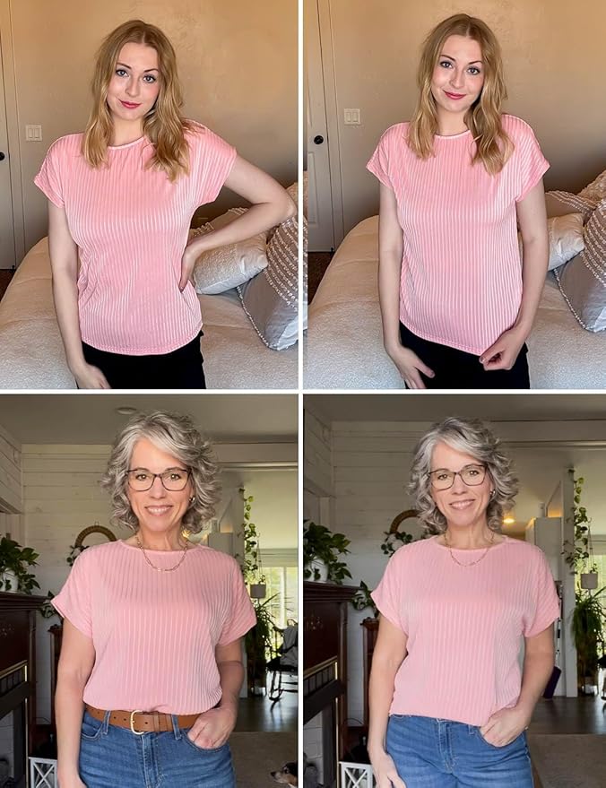 JUSTFASHIONNOW Womens Short Sleeve Blouses Business Casual Tops Crew Neck Basic Tees Textured Work Shirts Cute Office Outfits