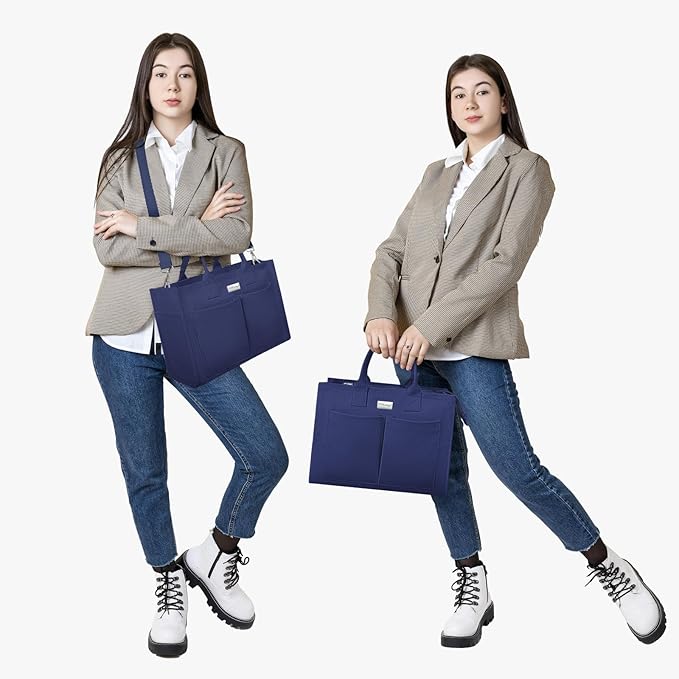 TOPDesign Heavy-Duty Canvas Tote Bag for Women, Adjustable Crossbody/Shoulder Handbag with 9 Pockets, Everything Tote