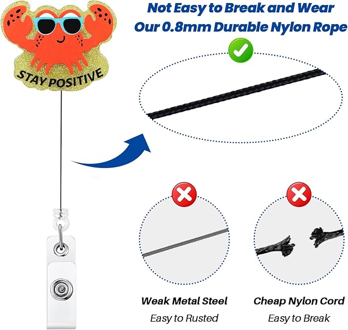 Stay Positive Funny Badge Reel, Cute Crab Retractable ID Card Badge Holder, Name Tag Work Badge Clip for RN LPN CNA MA ER Night Shift Nurse Nursing Student OB Doctor Psychologist Teacher, Nurse Gifts
