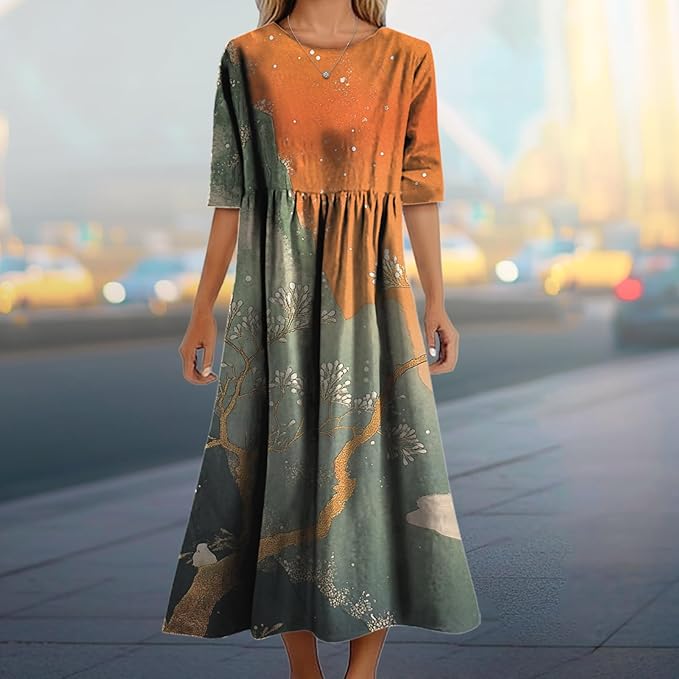 MARSVOVO Trendy Dresses for Women 2025 Classic Fairy Flowy Sundress Relaxed Fit Dress with Side Pockets