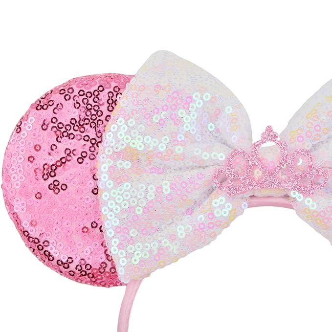 HoveBeaty Mouse Ears Bow Headbands Sequin Hairband Butterfly Glitter Hair Accessories for Girls Women (pink crown)